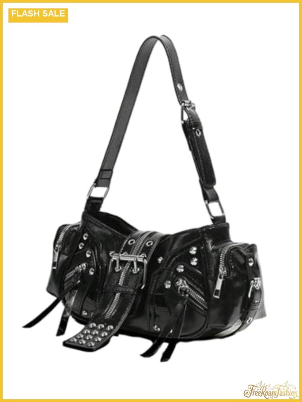 Studded Shoulder Bag Y2K Punk PU Leather Handbag with Adjustable Strap